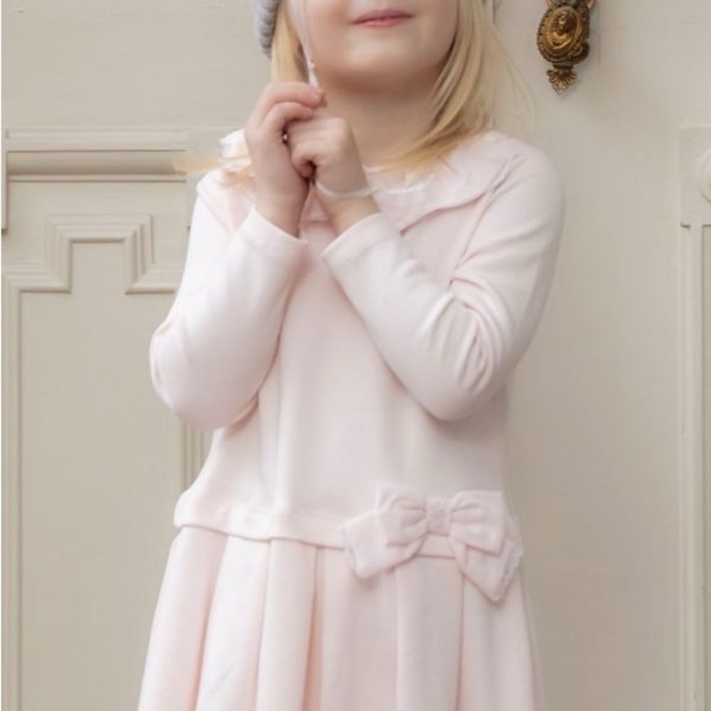 Patachou Lovely Pale Pink Long Sleeve Bow Detail Dress 2T